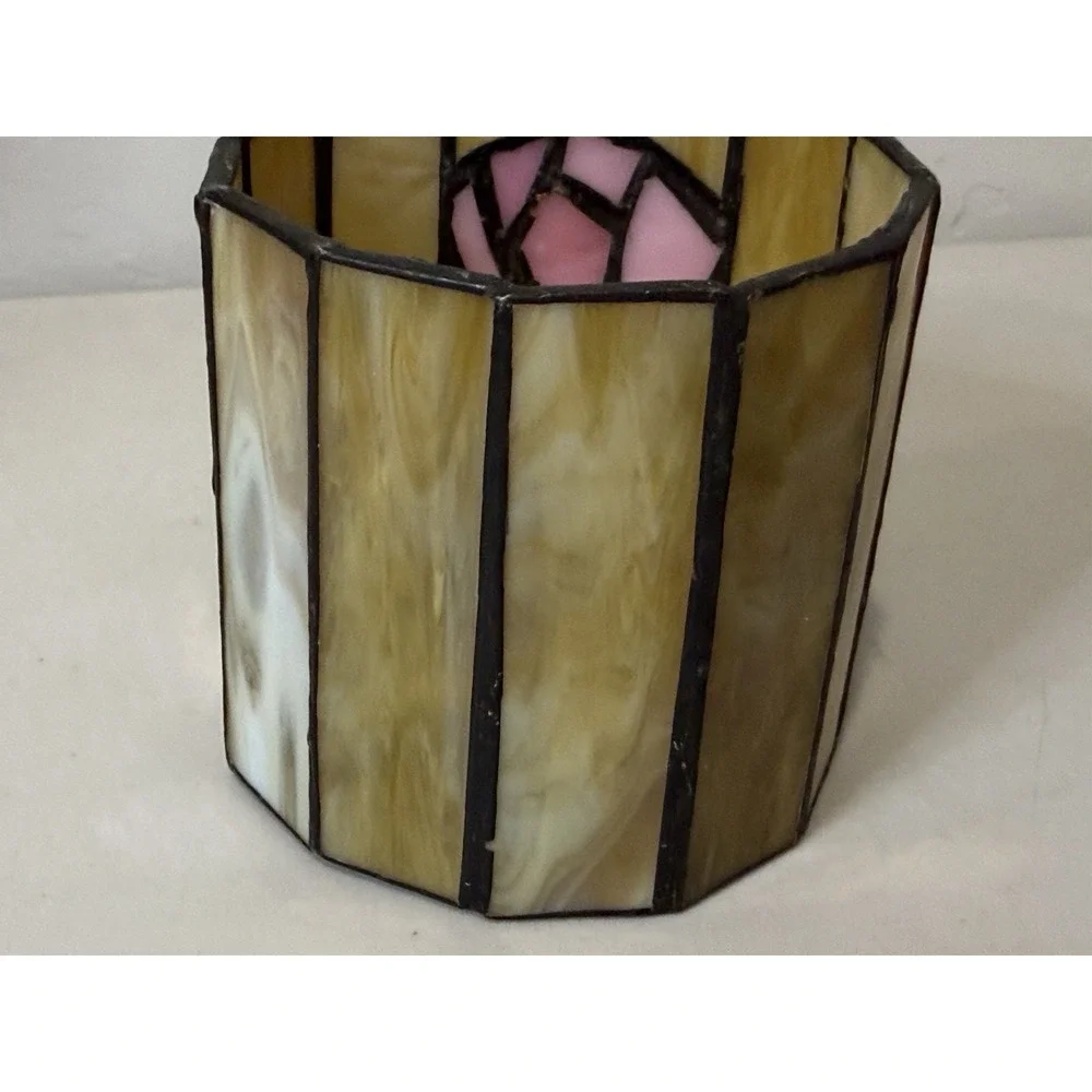 Vintage Stained Glass Tulip Candle Holder Votive Vase Art Nouveau Slag Glass